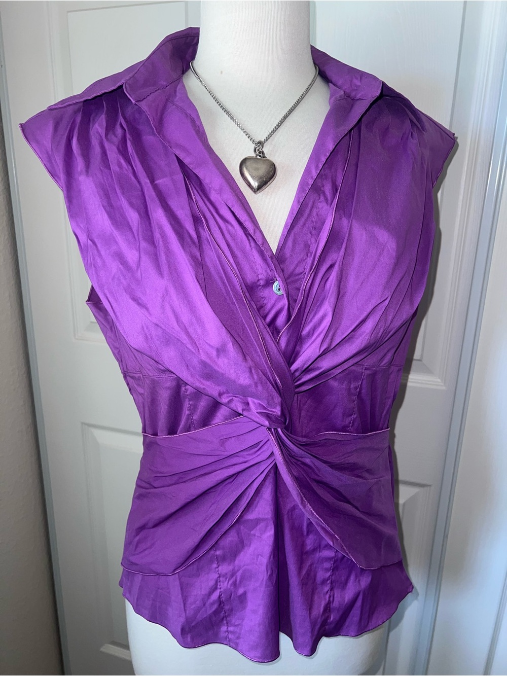 Trina Turk Vibrant Purple Sleeveless Twist-Front Blouse